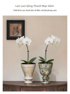 LANLIN | Butterfly Orchid Ceramic Flower Pot Light Luxury High-leg Planter