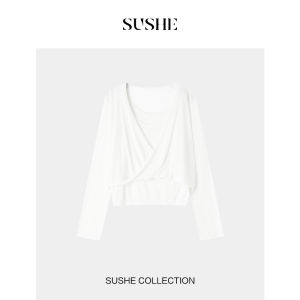 SUSHE | V-neck Knit Blouse Lycra Twist Design Fall Casual Two-Piece Set