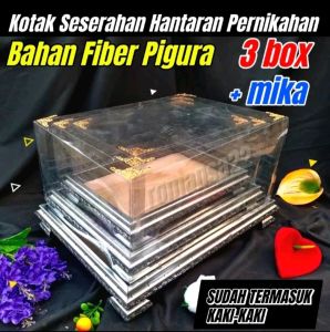 Kotak Hias Box Seserahan Pernikahan Isi 3 Kotak dengan Frame Fiber dsn Tutup Mika Alas Triplek