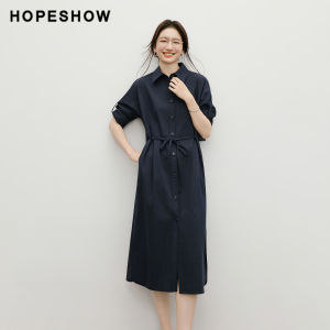 HOPESHOW | Stylish Intellectual Summer Dress Tie-belted Shoulder Slit Collared Skirt