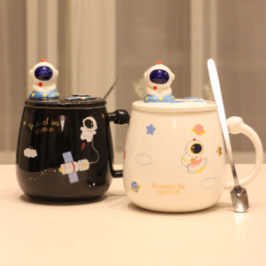 Creative Planet Design Ceramic Mugs with Lids for Couples Office Ladies Men Gifts Cartoon Anime Style Ins Wind 301-400ml Capacity