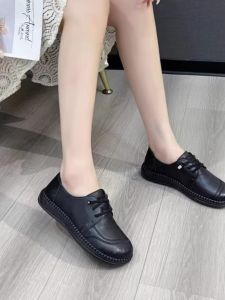 Comfortable round Toe Flat Heel Womens Shoes Genuine Leather Fall 2024 New Style Ice Clean Fashion Single Shoes for Mom