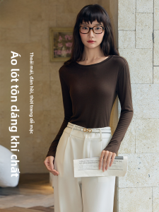 Miiow | Womens Wool Long Sleeve Base Shirt Commute Style Inner Wear Slim Fit Round Neck T-Shirt Commute Autumn Top MiiOW Cat Person