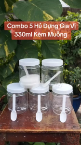Combo 5 Hủ Đựng Gia Vị Tròn 330ml Kem Muỗng F027 - Hủ Nhựa Duy Tân 1