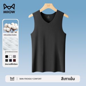MiiOW | เสื้อกั๊กคอวีผ้าฝ้ายแท้สำหรับผู้ชาย ฤดูร้อน 2025 เสื้อยืดแขนกุดระบายอากาศได้ดี ใส่สบาย เสื้อออกกำลังกายแบบสวมหัว