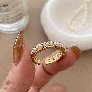 Elegant Pearl Open Ring for Women Unique Vintage Design Minimalist Luxury Cold Tone Stacking Finger Ring Index Finger Ring