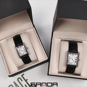 SANDA Couple Watch 30M Waterproof Casual Fashion Women Men Quartz Watches Wear Resistant Leather Strap Square Dial Design Reloj