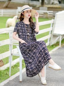 Váy Vải Lụa Cotton Rộng Rãi Mùa Hè Cho Phụ Nữ Trung Niên Và Cao Tuổi Có Túi Cổ Tròn Dáng Chữ A Họa Tiết Hoa Váy Dài Vừa Phải