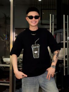 เสื้อยืดคอกลมแขนสั้นพิมพ์ลายยูนิคอร์ปิส สไตล์เกาหลี เสื้อเชิ้ตผู้ชาย ทรงหลวม ผ้าฝ้าย ทรงหลวม สไตล์เกาหลี