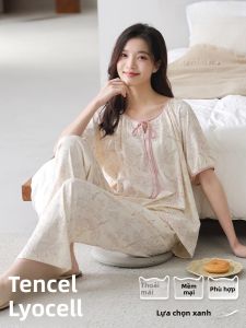 MiiOW | Bộ đồ ngủ cotton mùa hè mỏng tay ngắn quần dài rộng rãi thoáng khí thoải mái cho nữ Bộ đồ ngủ cotton thoải mái cho nữ