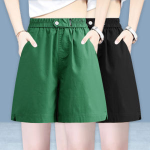 Pure Cotton Wide Leg Short Pants Womens Summer Fashion Button Casual Loose Lazy Straight Leg Pants High Waist Five-Quarter Length