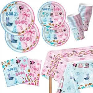 Hasbro | 81Pcs Gender Reveal Party Supplies Boy or Girl Disposable Paper Plates Napkins Cups Tablecloth for Baby Shower Decorations