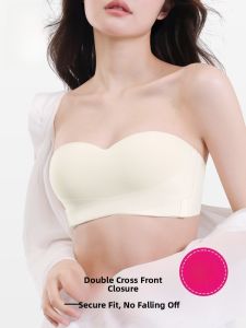 MONCAICHAN | Wireless Cross Back Bralette Womens Thin Strapless Seamless Nylon Tube Top Anti-Slip Comfortable Underwear Dream Color Summer 2024
