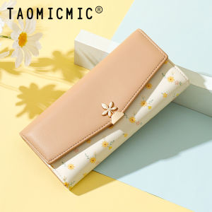 Ladies Long Three-Fold Wallet Card Holder Integrated Simple  Floral 2024 New Handheld Leather Clip Multiple Card Slots