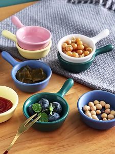 Wadah Mangkok Kecil Bulat Saus Dengan Gagang Bahan Tanah Liat 0R99