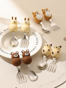 Japanese Style Stainless Steel Spoon Fork Set Cute Dessert Spoon Childrens Eating Spoons Yogurt Spoons Fruit Spoons Cake Fork