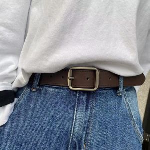 Casual PU Leather Waist Belt for Men Women Youth with Smooth Pin Buckle Design Hong Kong Style Versatile Fashion Accessory