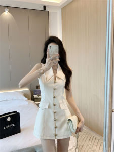 Dongda Gate Summer 2025 New Style Small Fragrance Fashion Sleeveless Polo Collar High Waist A-Line Dress Elegant Vest Dress
