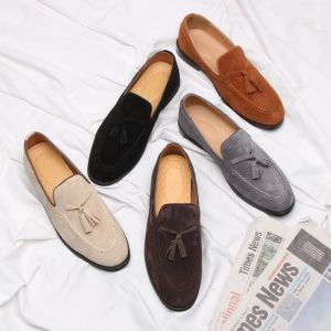 รองเท้า Loafers ทรงหัวแหลม สำหรับผู้ชาย สไตล์อังกฤษ ทรงสวมสบาย หนังวัวสองชั้น ทรงต่ำ ฤดูใบไม้ร่วง รองเท้าผ้าใบแฟชั่น