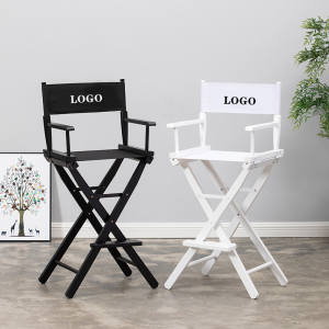 Outdoor Casual Canvas Back Chair High Table Chair Solid Wood Director Chair Folding Makeup Bar Stool Props Display Chair