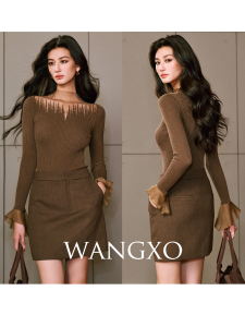 WANGXO | Áo Knit Tay Chuông Mỏng Trong Suốt