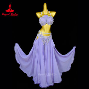 BellyDance Outfit Set for Women Senior AB Stones Bra Top+chiffon Long Skirt 2pcs Adult Oriental Dancing Performance Clothing