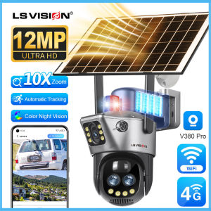 LS VISION 12MP Dual Lens WIFI/4G Solar CCTV Camera V380 Pro 10X Optical Zoom Wireless Full Color Night Vision PTZ Security Camera IP66 Outdoor Waterproof PIR +AI Detection Two Way Audio IP Camera