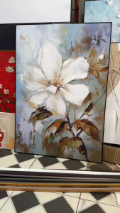 Tranh in Canvas Hoa Trắng Trừu Tượng (Có hình thật - Đã có khung móc đinh treo) - The Canvas House