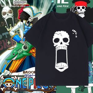 Bandai | ONE PIECE Animation Derivatives Straw Hat Crew BROOK Printed Short Sleeve T-shirt Mens Womens Fashion Loose Cotton Casual Top