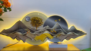 (ẢNH CHỤP) Tranh treo tường đèn led bán nguyệt núi non hùng vĩ 15 uv trang trí decor phòng khách quà tặng