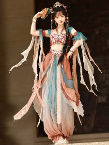 Original Hanfu Dance Suit Flying Sky Pants Set Western Princess Chinese Elements Summer Outfit for Young Women 18-25 Years Old