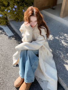 Fashionable Long Knitted Shawl Coat Womens Casual Style Khaki Color Korean Version 2025 Autumn New Arrival Ladies Outerwear