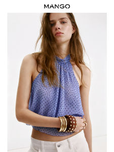 Mango | Áo Blouse Voan Ruffle Halter Chấm Bi Elegent Không Tay