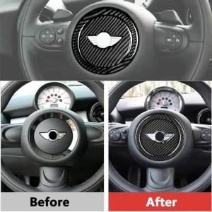 Miếng Dán Trang Trí Trung Tâm Vô Lăng Sợi Carbon Cho BMW Mini Cooper F55 F56 2014-2024 Ốp Trang Trí Tự Dính Phụ Kiện Nội Thất