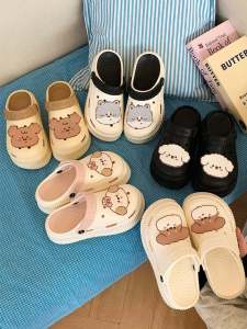 Sweet Cartoon Dog Thong Slippers Two-Way Wear Platform Hole Hole Beach Sandals Womens Soft Bottom Spring Summer Casual Shoes