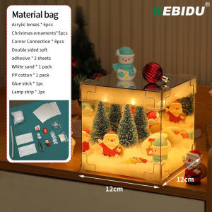 KEBIDU DIY Christmas Night Light DIY Santa Claus Magic Cube Mirror USB Decorative Material Package Christmas Atmosphere Nightlight Desktop Decoration R
