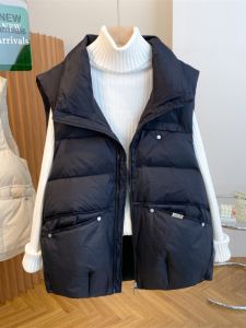 Thickened Zipper Design Sense Rivet Stand Collar Cotton Vest Womens Sleeveless Jacket Outerwear Commute Style Pure Color