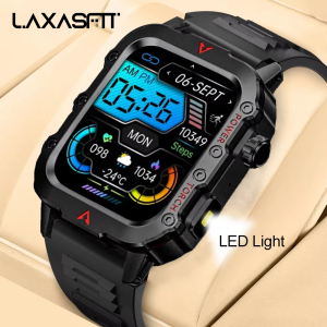 LAXASFIT New Mens Smart Watch LED Flashlight Outdoor Sports Smart Watch Wristwatch Health Monitoring Smart Watch