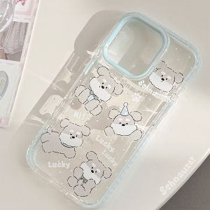 Korean Cute Cartoon Puppy Schnauzer Phone Case For iPhone 16 15 14 13 12 Pro Max Transparent Soft Shockproof Protective Cover