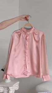 Áo sơ mi trắng nữ công sở kiểu tay dài nút ẩn cao cấp chất vải lụa đẹp Gloria Shop- A552