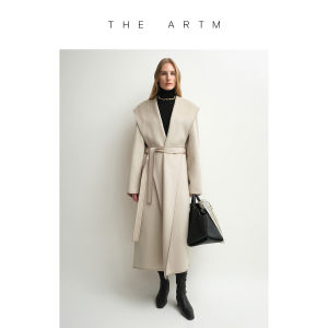 Bathrobe-style Waist Belt Hooded Camel Velvet Warm Long Coat