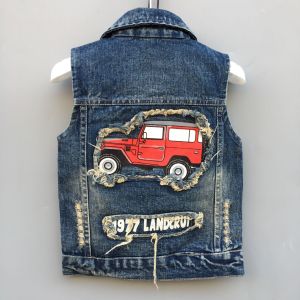 Thickened Denim Vest Childrens Spring Autumn New Style Boys Girls Car Pattern Vest Baby Single Layer Casual Style Clothes