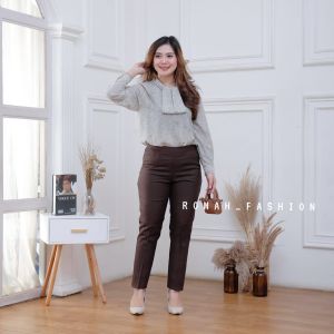 Celana formal kerja kantor wanita pinggang karet celana dasar kerja wanita murah size S-5XL muat BB40-75KG