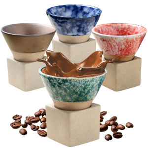 4pcs Ceramic Coffee Mugs With Base 100ml/3oz Triangular Cone Shape Porcelain-Cup Tea-Cup for Coffee Tea Latte And Milkshake