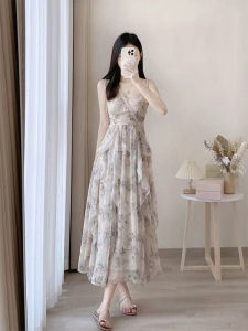 Váy Dài Không Tay Họa Tiết Hoa Phong Cách Pháp Cho Nữ Mùa Hè 2025 Váy Dài Xếp Ly Voan Thanh Lịch Cỡ Nhỏ Váy Dự Tiệc Sinh Nhật