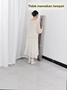 Rak Gantungan Baju Stainless Jemuran Baju Lipat Berkualitas Dengan 4 Roda Stand Hanger Double Serbaguna