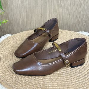 Fashionable Mary Jane Shoes Square Head Commute to Work Buckle Design Thick Heel Womens Footwear PU Material Korean Style