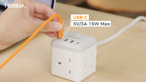 TESSAN Cube Extension Cord Multi Plug with USB and Outlet Adapter Plug Extension Socket Power Strip