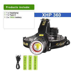 6000000LM Sensor XHP360 LED Headlamp Headlight Powerful Head Flashlight Torch USB Rechargeable Head Lantern For Camping Fishing