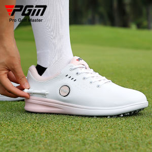 PGM Waterproof Golf Shoes for Women Pink White Professional Sport Sneakers Hiking Shoe with Golf Tee Hole and Golf Mark
